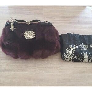 My Flat in London Saville Black Scarlett Faux Fur Bag Bow Snap Close M028745